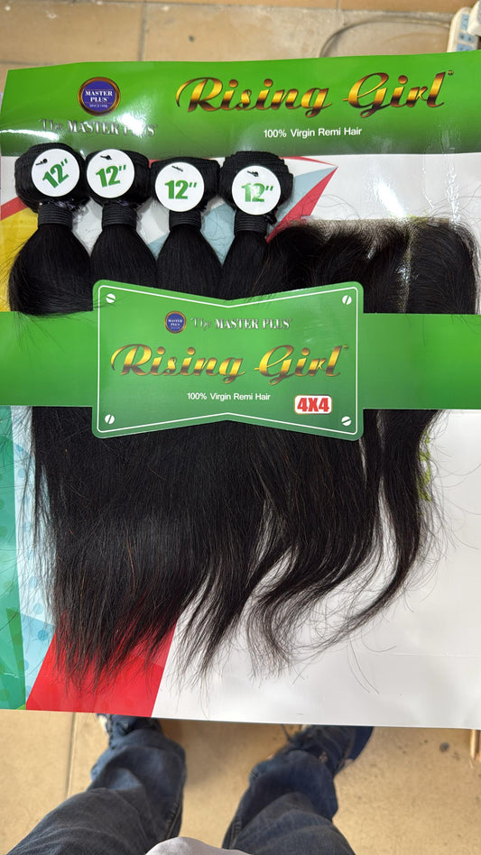 Rising girl 4pcs +closure 4*4 Brazilian hair