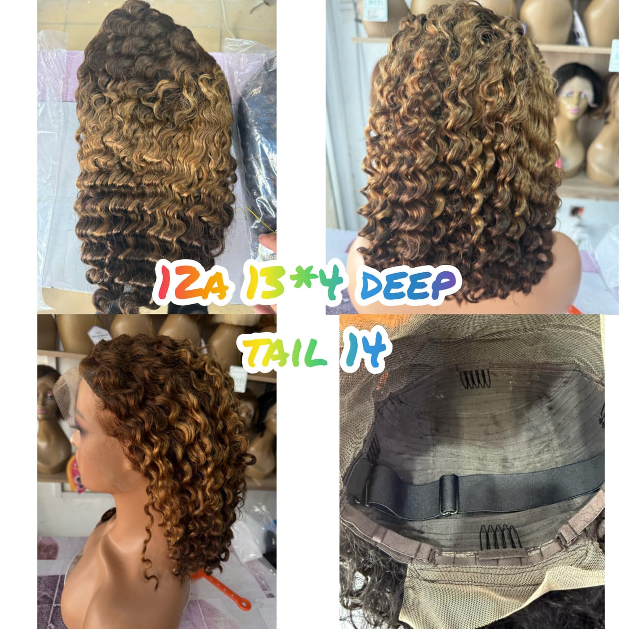 12A 13*4 Indian Virgin hair wig deep tail 14 2ton